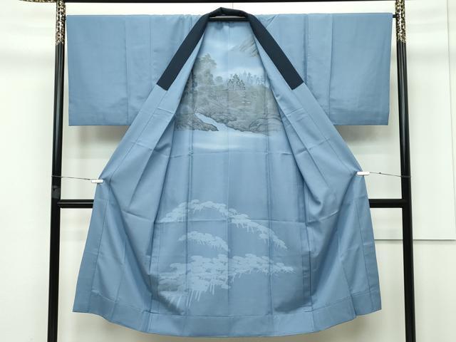 平和屋本店□極上 男性 紬 アンサンブル・長襦袢セット 霞文 逸品 未