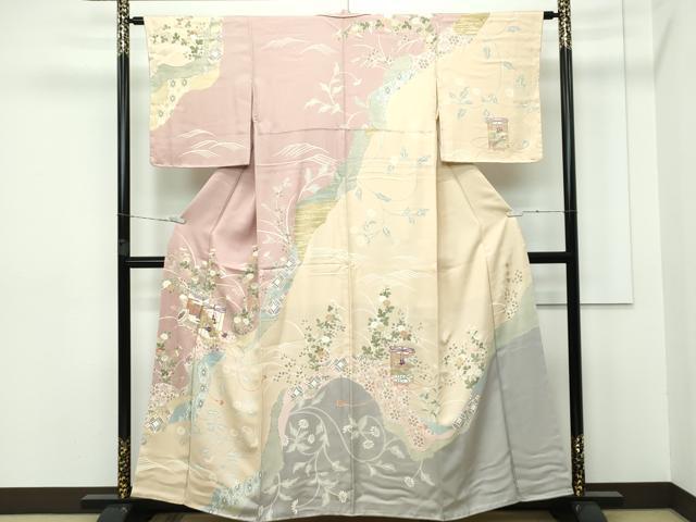 平和屋本店■極上　京の名門　じゅらく謹製　帝王紫　訪問着　駒刺繍　貝桶草花文　金彩　逸品　未使用　CZAA2663s5