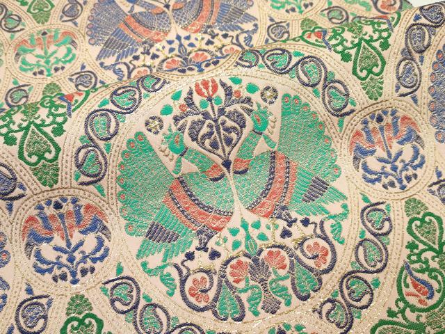 平和屋本店□極上 龍村晋謹製 全通柄袋帯 波斯孔雀唐草圓