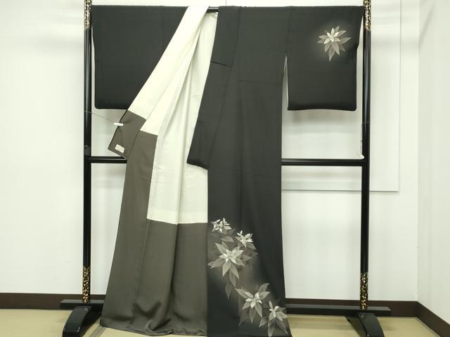 平和屋本店●極上 京都の名門ブランド 銀花仙 訪問着・袋帯セット 手描き 草花文 暈し染め 檳榔子染色地 やまと金ラベル 逸品 CZAA5401s6 平和屋本店○極上 京都の名門ブランド 銀花仙 訪問着・袋帯セット