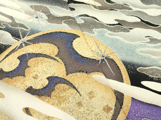 平和屋本店□極上 倖田來未 振袖 ラインストーン コウモリ 満月 エ霞文