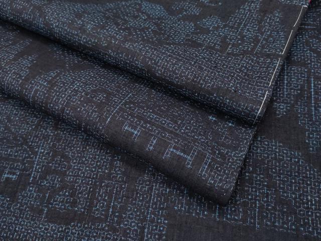 平和屋本店■極上　本場結城紬　重要無形文化財　80亀甲　風景文　逸品　未使用　CZAA2734s5