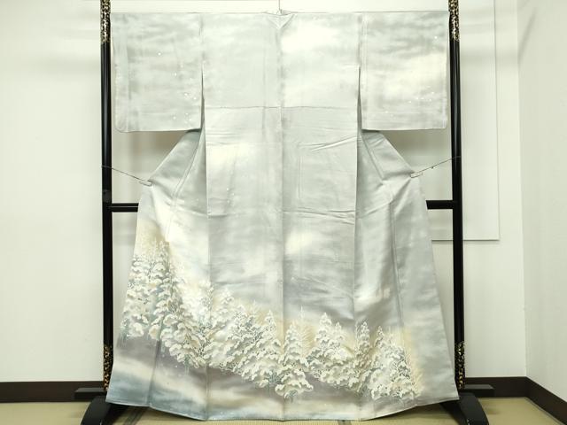平和屋本店■極上　訪問着　雪持ち樹林文　暈し染め　銀通し地　やまと誂製　逸品　CZAA2759s5