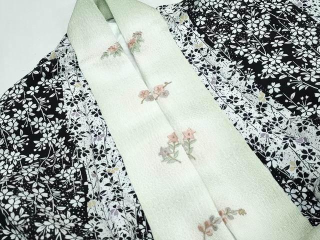 平和屋本店■上質な長襦袢　袷　花みやび　黒地　半衿刺繍　反端付き　逸品　未使用　CZAA2806s5 平和屋本店□上質な長襦袢 袷 花みやび 黒地 半衿刺繍 反端