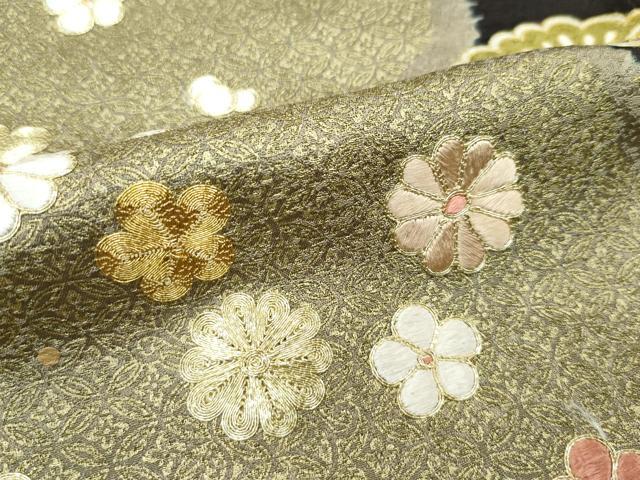平和屋本店●極上　十日町　名門青柳高級ブランド　大喜百花　訪問着　駒刺繍　絞り　霞花松文　金彩　憲法黒茶色地　逸品　CZAA2812s5_5
