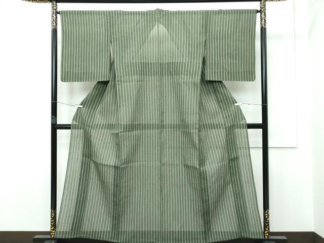 平和屋着物□極上 夏物 男性 本場小千谷ちぢみ 縞 藍鉄色地 麻