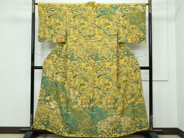 平和屋着物■極上　前田仁仙　仁仙更紗　訪問着　松竹梅花鳥文　芥子色地　逸品　CZAA2857s5