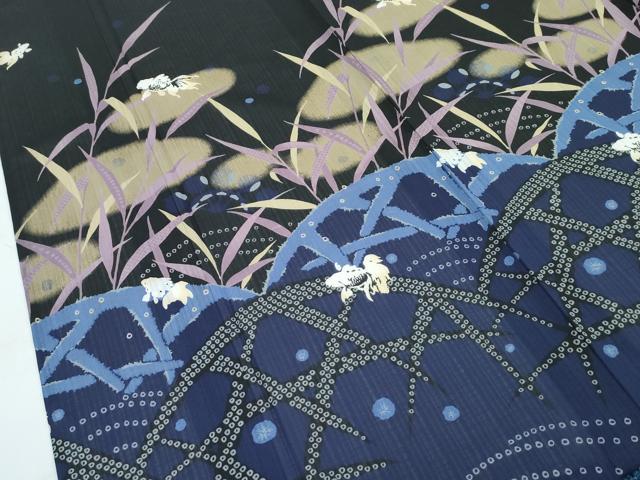 平和屋着物■極上　夏物　訪問着・半幅帯セット　ANNA SUI　セオアルファ　籬草花文　金魚　黒地　洗える着物　CZAA2886s5_2