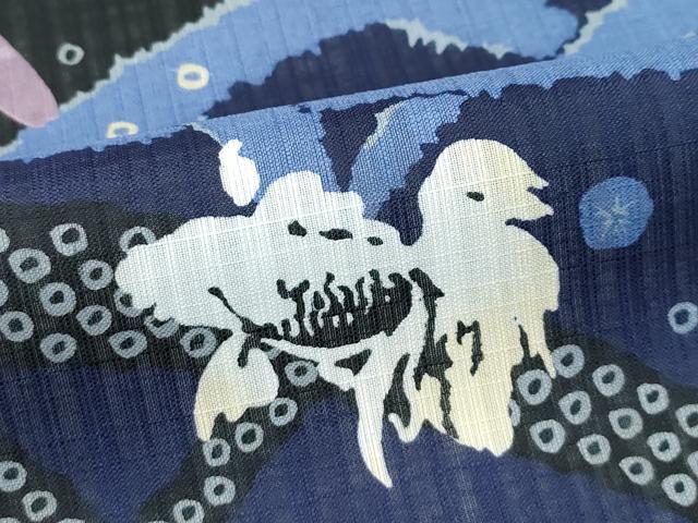 平和屋着物■極上　夏物　訪問着・半幅帯セット　ANNA SUI　セオアルファ　籬草花文　金魚　黒地　洗える着物　CZAA2886s5_3