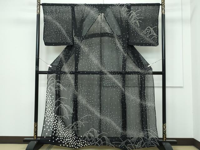 平和屋着物■極上　夏物　訪問着　紗紬　絞り　すすき　黒地　逸品　CZAA2900s5