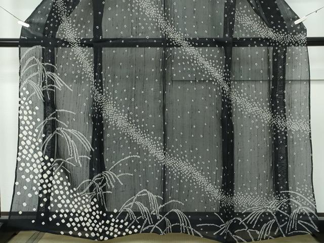 平和屋着物□極上 夏物 訪問着 紗紬 絞り すすき 黒地 逸品 CZAA2900s5