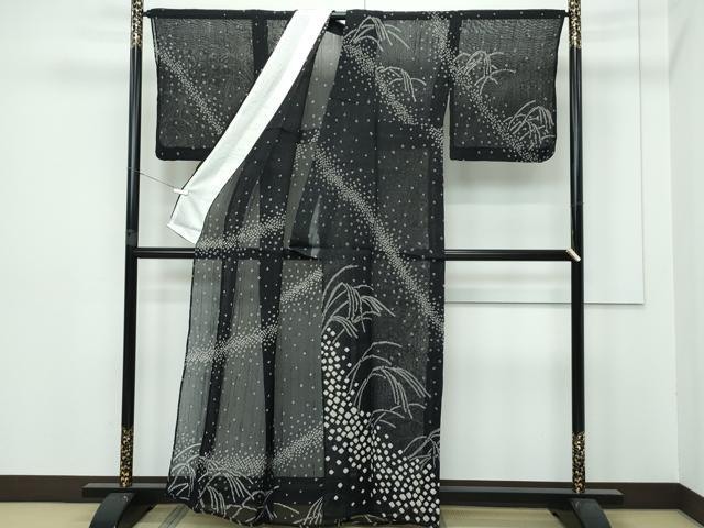 平和屋着物■極上　夏物　訪問着　紗紬　絞り　すすき　黒地　逸品　CZAA2900s5_1