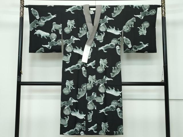平和屋着物■極上　長襦袢　無双仕立て　希少柄　犬　毬　黒地　逸品　CZAA2920s5