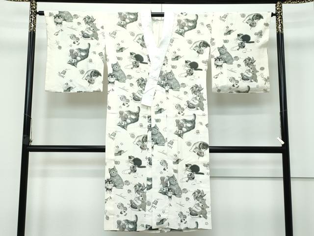 平和屋着物■極上　長襦袢　無双仕立て　希少柄　猫　玩具尽くし　逸品　CZAA2923s5