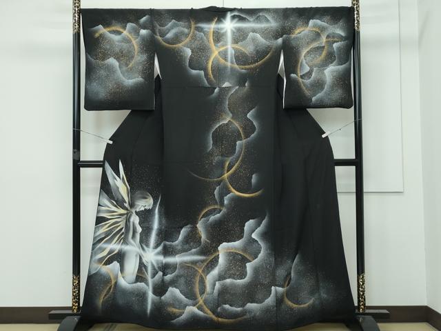 平和屋本店■極上　訪問着　作家物　天使　暈し染め　黒地　金彩　逸品　CZAA2934s5