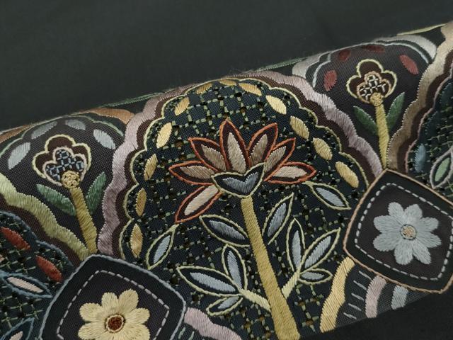 平和屋本店□極上 夏物 訪問着 変わり絽 駒刺繍 鳥獣戯画 銀彩