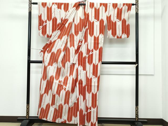 平和屋着物■極上　夏物　撫松庵　小紋・浴衣兼用　トンボ　矢羽文様　綿麻　逸品　CZAA2943s5 平和屋着物□極上 夏物 撫松庵 小紋・浴衣兼用 トンボ 矢羽文様 綿麻