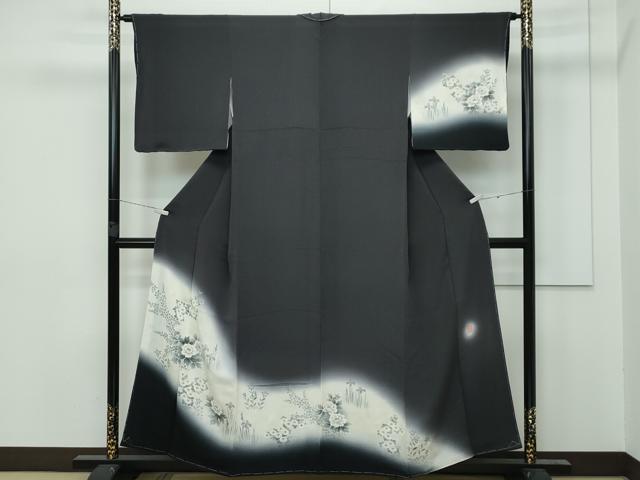 平和屋着物■極上　洛楽人工房　訪問着　玉蟲技法　蓄光技法　草花文　暈し染め　黒地　反端付き　逸品　未使用　CZAA2946s5