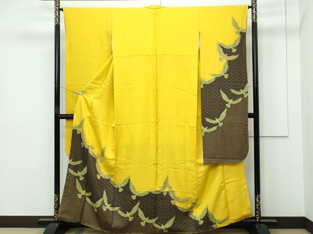 平和屋着物■極上　染色作家　斉藤三才　振袖　三才鳥　金彩　支子色地　逸品　CZAA2953s5