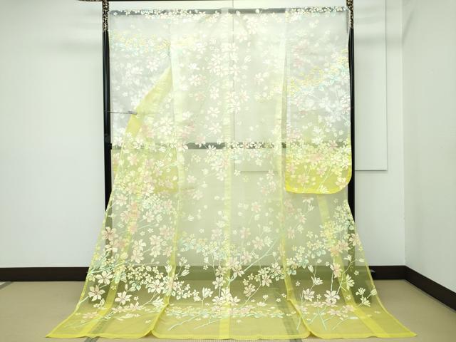 平和屋着物■極上　お引きずり・お引き摺り・引き振袖　オーガンジー　草花文　暈し染め　逸品　CZAA2979s5