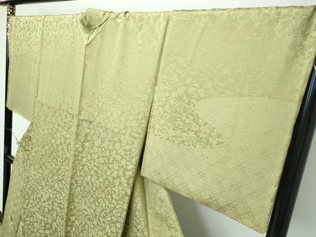 平和屋着物□極上 無地絵羽訪問着 唐織 黄海松茶色 流水草花