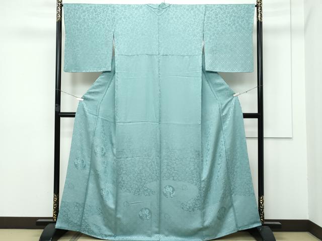 平和屋着物■極上　無地絵羽訪問着　唐織　薄青色　流水草花丸地紋　銀通し地　逸品　未使用　CZAA2996s5