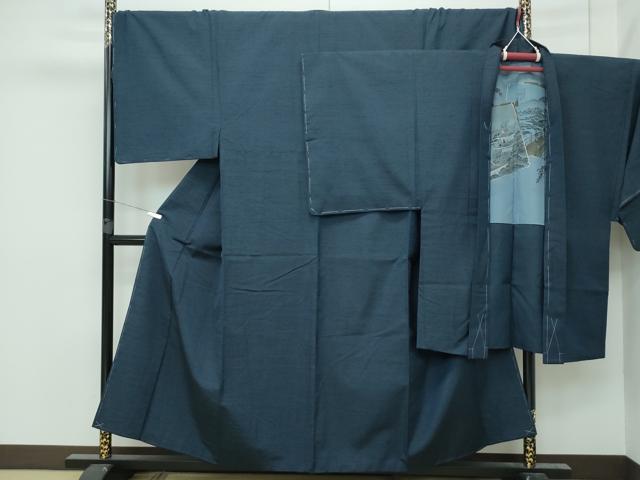 平和屋着物■極上　男性　紬　アンサンブル　キングサイズ　濃紺　逸品　未使用　CZAA3004s5