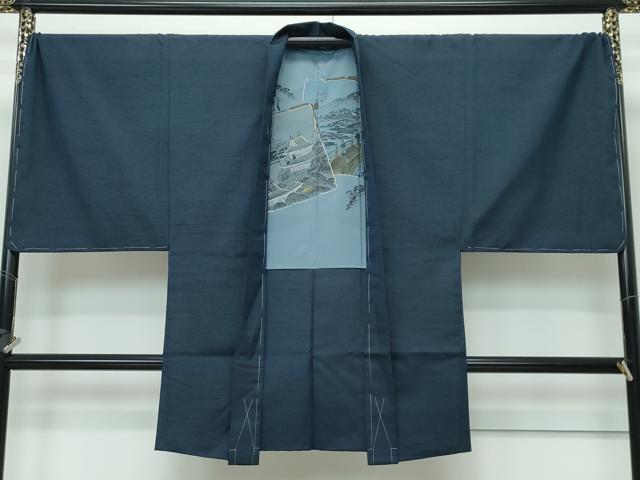 平和屋着物□極上 男性 紬 アンサンブル キングサイズ 濃紺 逸品 未