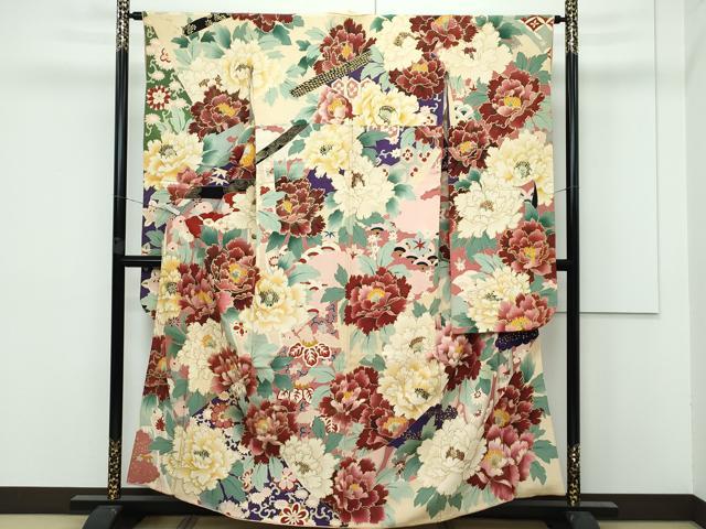 平和屋着物■極上　アンティーク　大正ロマン　振袖　牡丹　金彩　逸品　CZAA3023s5