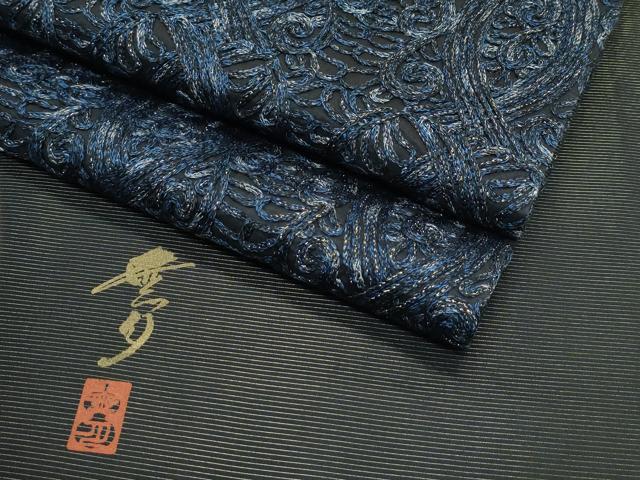 平和屋着物■極上　染織デザイナー　堀口無月 　MUGETSU　チュール織　全通柄袋帯　唐草文　黒地　金糸　逸品　未使用　CZAA3044s5