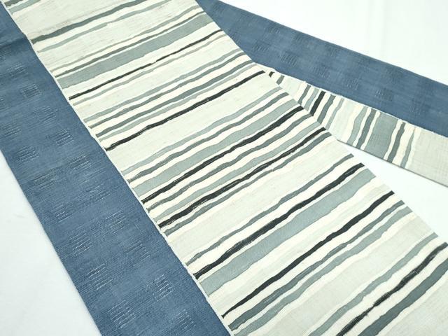 平和屋着物■極上　夏物　九寸名古屋帯　横段文　麻　逸品　未使用　CZAA3063s5 平和屋着物□極上 夏物 九寸名古屋帯 横段文 麻 逸品 未