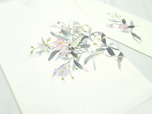 平和屋1□絽塩瀬 夏物 九寸名古屋帯 手描き 草花文 銀彩