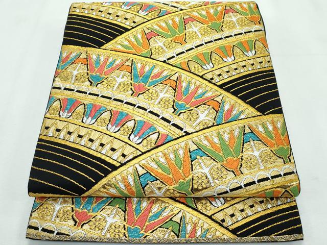 平和屋本店■極上　龍村美術織物　たつむら　六通柄　本袋帯　エジプト彩華　黒地　金銀糸　逸品　CZAA3071s5