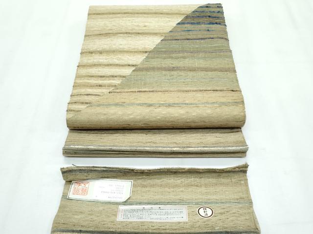 平和屋着物■極上　京の名門　じゅらく謹製　工芸手織　スリーシーズン　春夏秋　太鼓柄袋帯　横段文　反端付き　逸品　未使用　CZAA3072s5