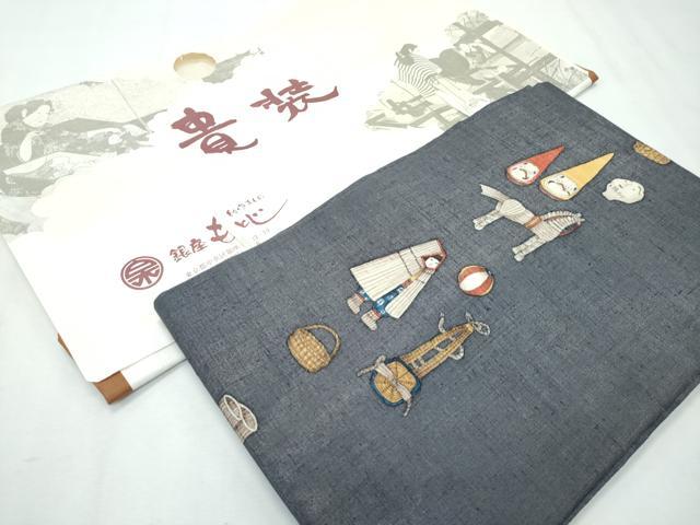 平和屋着物■極上　銀座もとじ　九寸名古屋帯　作家物　手描き　馬　人物　器物　銀通し地　墨色地　たとう紙付　逸品　未使用　CZAA3087s5