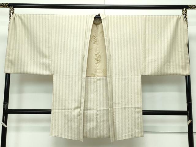 平和屋本店■極上　男性　長羽織　お召地　間道　利休茶色地　逸品　CZAA3093s5