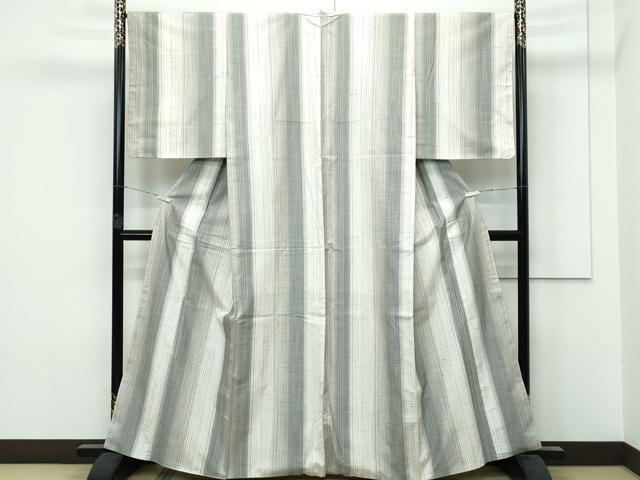 平和屋着物□極上 ぜんまい紬 吉祥間道 白橡色地 逸品 未使用 CYAA2760s5