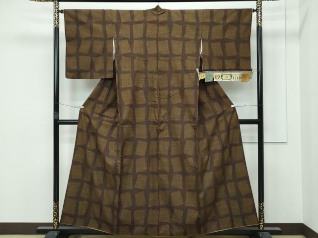 平和屋本店□極上 本場結城紬 重要無形文化財 80亀甲 色紙重ね文様