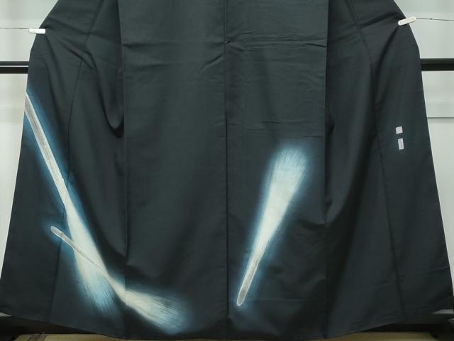 平和屋本店■極上　石川県指定無形文化財　牛首紬　白山工房　手織り　訪問着　作家物　抽象文　黒地　逸品　CZAA3123s5 平和屋本店□極上 石川県指定無形文化財 牛首紬 白山工房 手織り