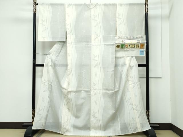 平和屋着物■極上　夏物　本場真綿絢結城紬　夏結城　100亀甲　葡萄草木文　砥粉色地　証紙付き　逸品　未使用　CZAA3149s5_1
