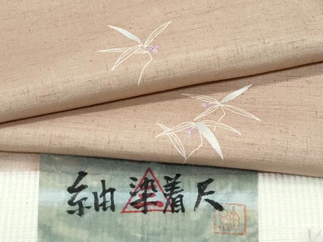 平和屋着物■極上　銀座世きね　付下げ　紬地　南天文　白茶色地　反端付き　逸品　未使用　CZAA3165s5