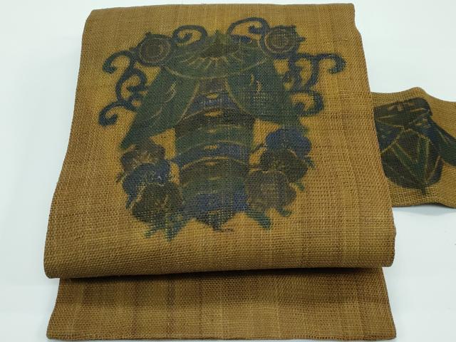 平和屋本店■極上　夏物　古代原始布　科布　九寸名古屋帯　型染　蝉　逸品　CZAA3194s5
