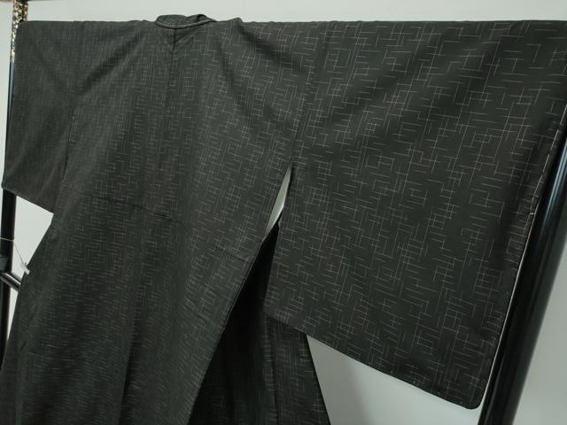 平和屋着物□極上 紬 変わり格子 黒地 逸品 未使用 CZAA3208s5