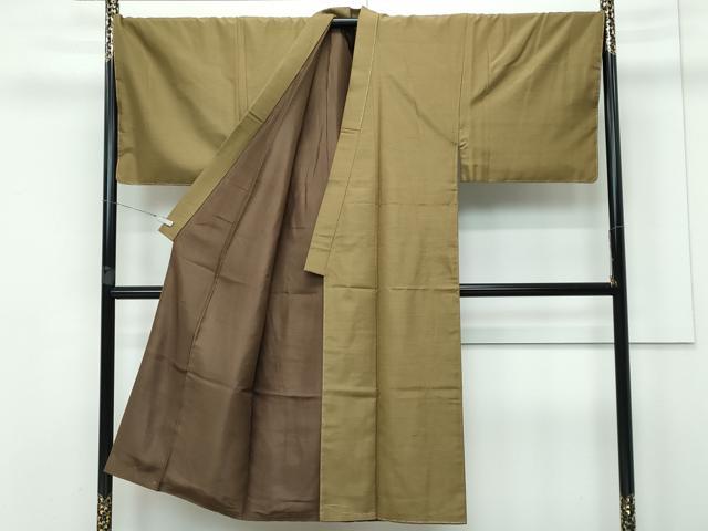 平和屋着物□極上 男性 紬 キングサイズ 色無地 国防色 逸品 未使用