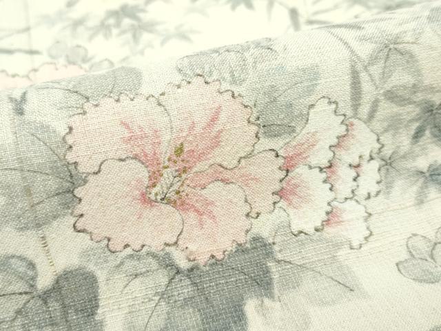 平和屋着物□極上 夏物 訪問着 紗紬 手描き 草花文 砥粉色地