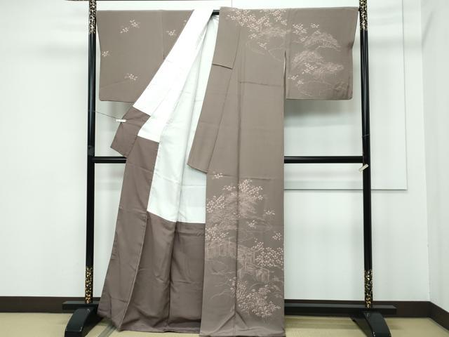 平和屋本店■超希少　友禅染色家　品川恭子　訪問着　草花風景文　生壁色地　逸品　CZAA3245s5 平和屋本店□超希少 友禅染色家 品川恭子 訪問着 草花風景文 生壁色地