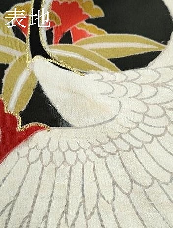 508aj84■アンティーク着物 ジュニアにも刺繍 鶴 荒波 五つ紋■良好 508aj84□アンティーク着物 ジュニアにも刺繍 鶴 荒波 五つ紋□良好