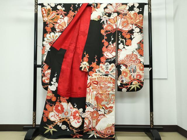 平和屋本店□極上 アンティーク 大正ロマン 振袖 駒刺繍 御所車檜扇飛鶴