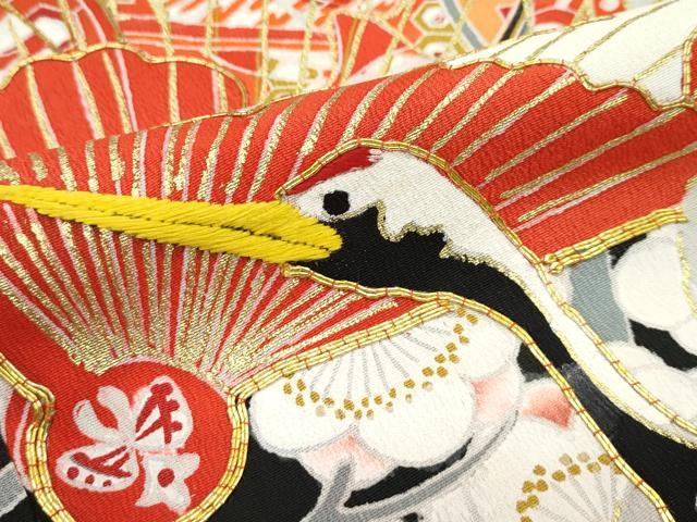 平和屋本店○極上 アンティーク 大正ロマン 振袖 駒刺繍 御所車檜扇飛