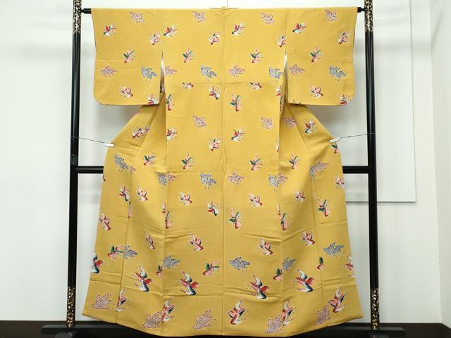 平和屋本店□極上 浦野理一 型染 小紋 飛鳥文 鬼しぼ縮緬